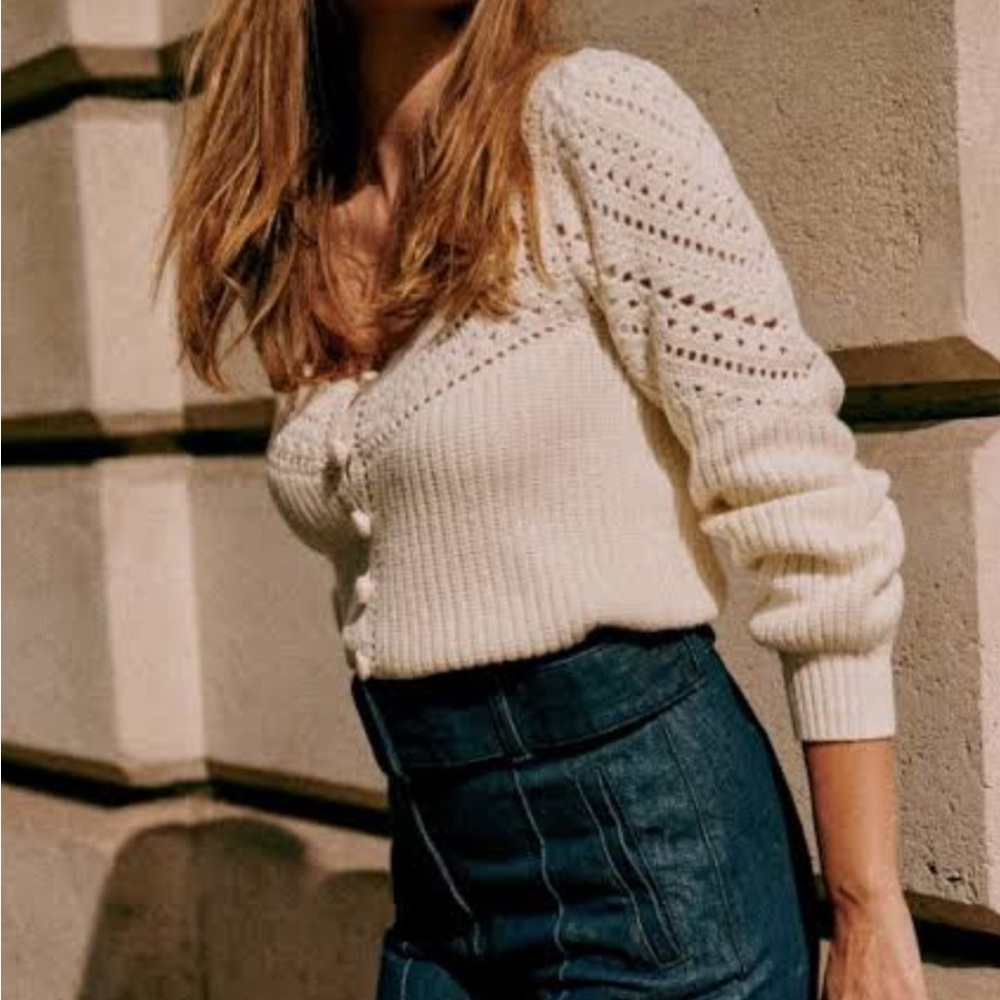 Cream Crochet-Trim Knit Sweater Top - Women - Picture 4 of 4